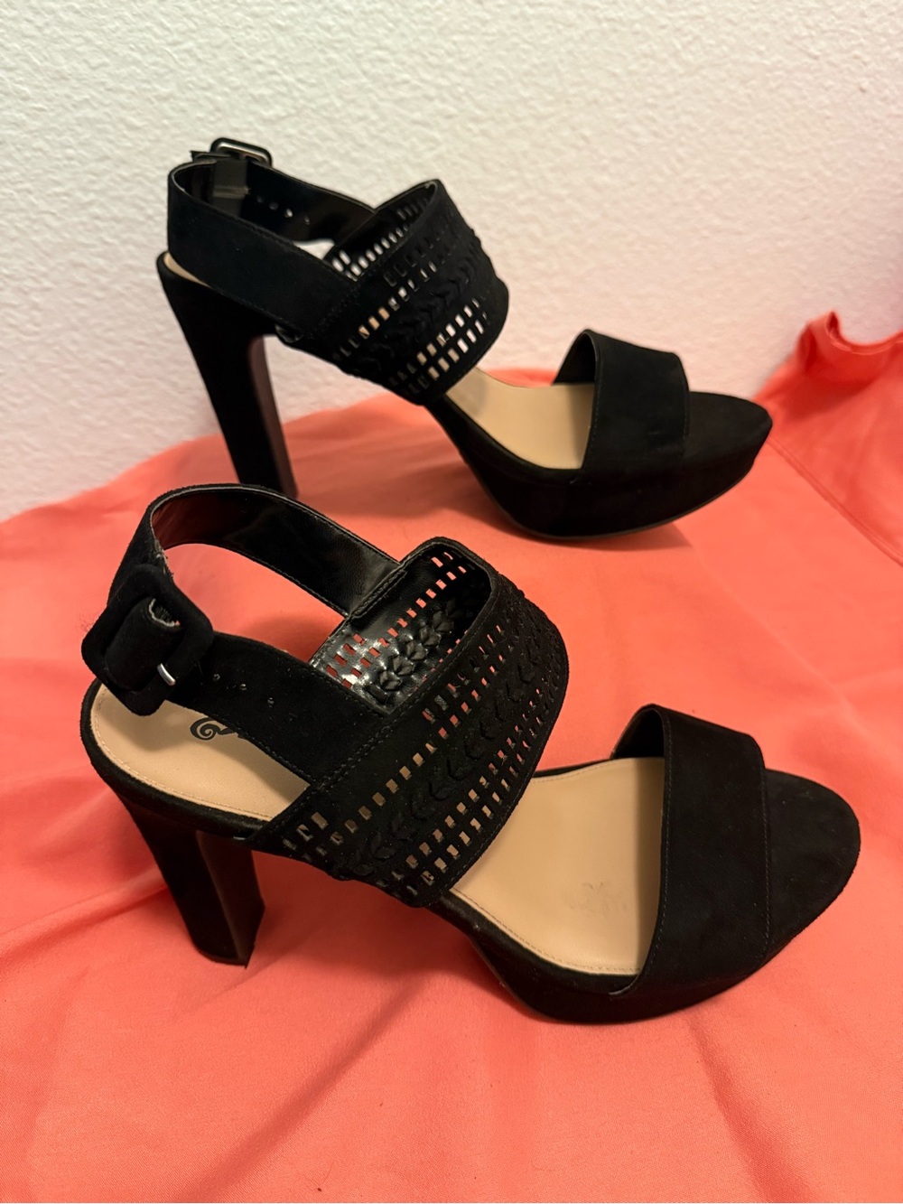 Black Women's High Heel Sandals with Cutout Strap